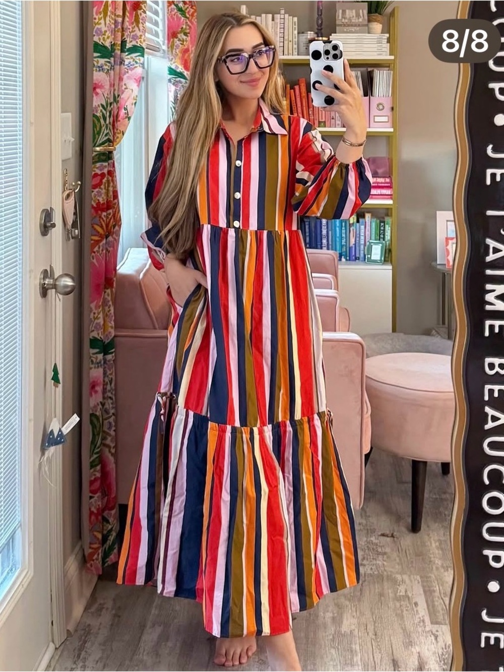 Maeve Striped Maxi Dress in Red, Navy, Mustard & Pink